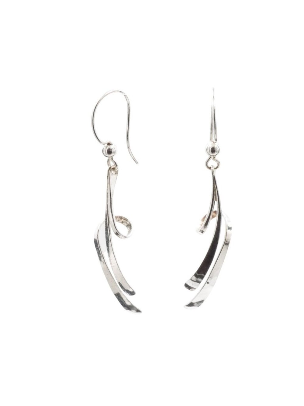 Sterling Silver Twist Dangle Earrings Modern Curved Drop 1.75 Inches